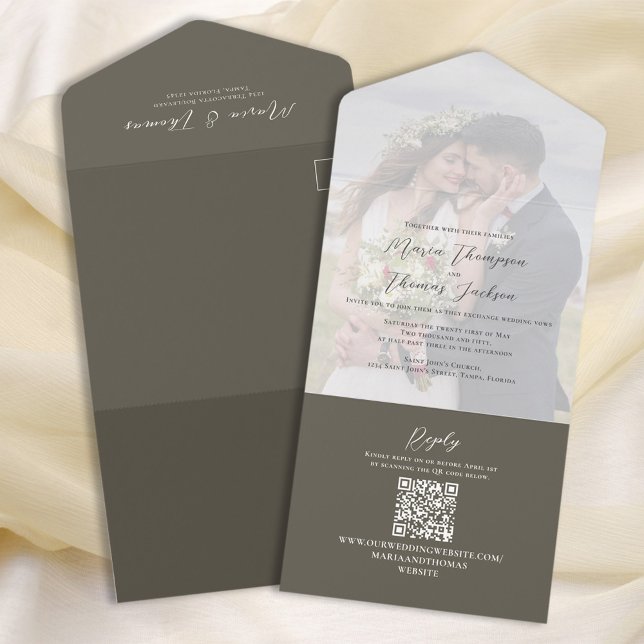 Invitación Todo En Uno Elegante foto de Vellum Overlay Dark Brown | Códig (Subido por el creador)