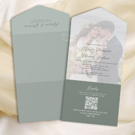 Invitación Todo En Uno Elegante foto de Vellum Overlay Green | RSVP de có