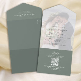 Invitación Todo En Uno Elegante foto de Vellum Overlay Green | RSVP de có