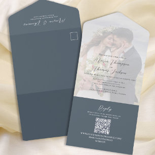 Invitación Todo En Uno Elegante foto de Vellum Overlay Gris oscuro Códi