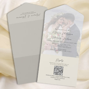Invitación Todo En Uno Elegante foto de Vellum Overlay Sage Green   Códig