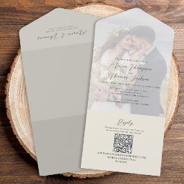 Invitación Todo En Uno Elegante foto de Vellum Overlay Sage Green | Códig