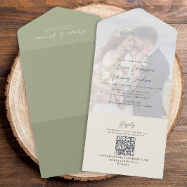 Invitación Todo En Uno Elegante foto de Vellum Overlay Sage Green | Códig