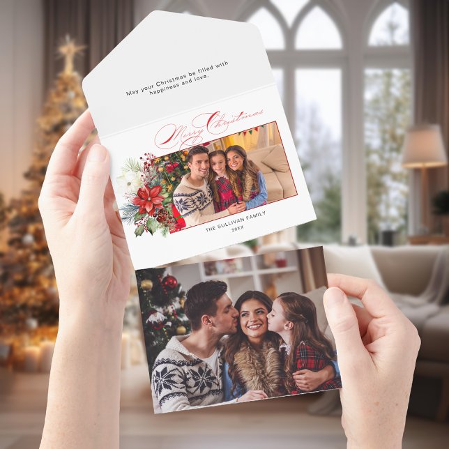Invitación Todo En Uno Elegante foto floral de caligrafía navideña (Subido por el creador)