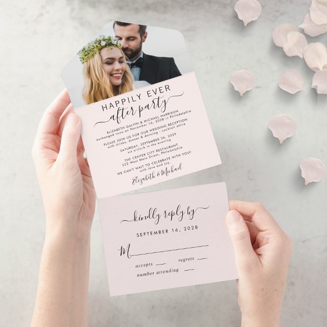 Invitación Todo En Uno Elegante Foto Recepción de Boda Rosa (Subido por el creador)
