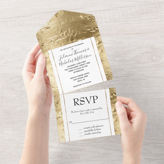 Invitación Todo En Uno Elegante Glam Gold (desgarro)