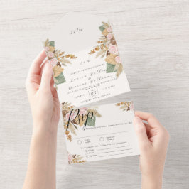 Invitación Todo En Uno Elegante gramínea de pampas florales en un solo Bo