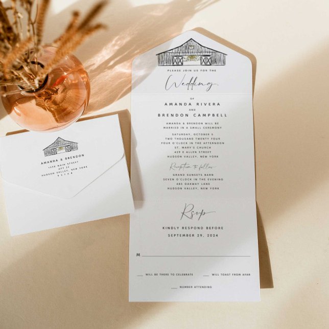 Invitación Todo En Uno Elegante granero pequeña ceremonia | Boda recepció (Subido por el creador)