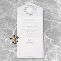 Elegante Gray Chinoiserie Boda Escudo de pájaros
