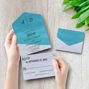 Invitación Todo En Uno Elegante gris azul rústico todo en una sola boda i