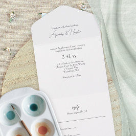 Invitación Todo En Uno Elegante guión básico, Boda minimalista
