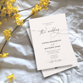 Invitación Todo en uno elegante guión clásico boda marfil