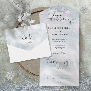 Invitación Todo En Uno Elegante guión Corazones Minimalista Boda de Invie