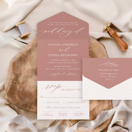 Invitación Todo En Uno Elegante guion de caligrafía de color rosa polvori