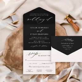 Invitación Todo En Uno Elegante guión de caligrafía negra para boda