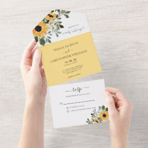 Invitación Todo En Uno Elegante helianthus Girasol Amarillo Boda