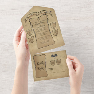 Invitación Todo En Uno Elegante Hoja de Caracteres Medieval Scroll