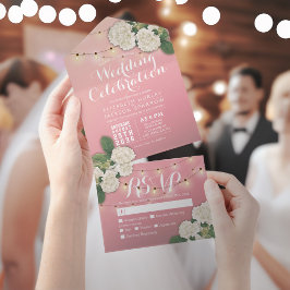 Invitación Todo En Uno Elegante Hydrangeas String ilumina RSVP Boda rosa