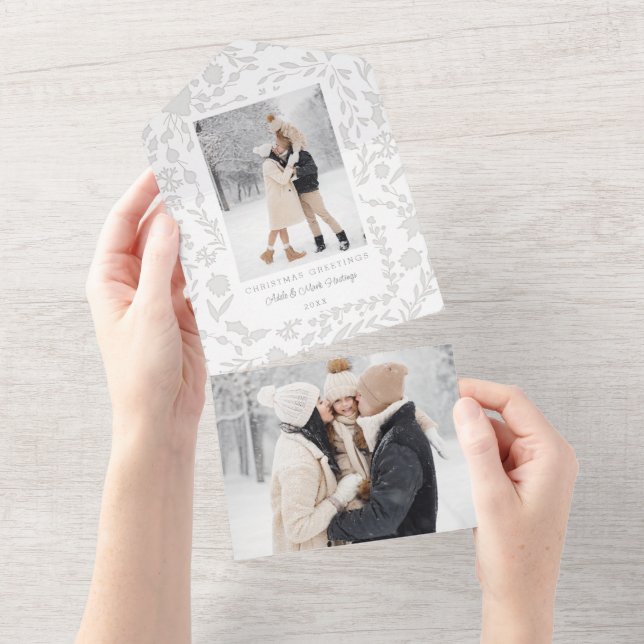 Invitación Todo En Uno Elegante invierno moderno Botánico Photo-Silver (desgarro)