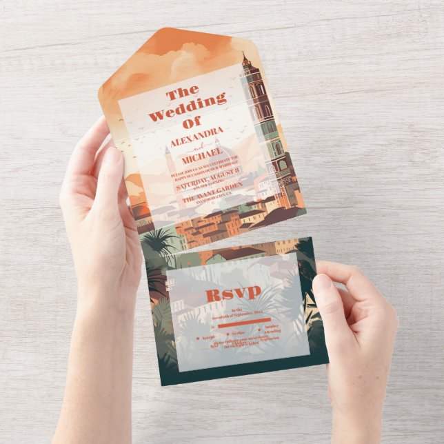 Invitación Todo En Uno Elegante Italia Florencia Boda de Destino (desgarro)