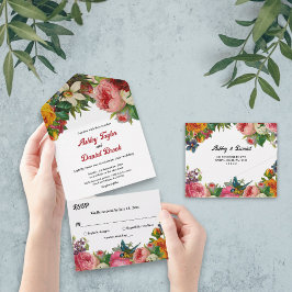 Invitación Todo En Uno Elegante Jardín Botánico Boho Rosas Boda Floral