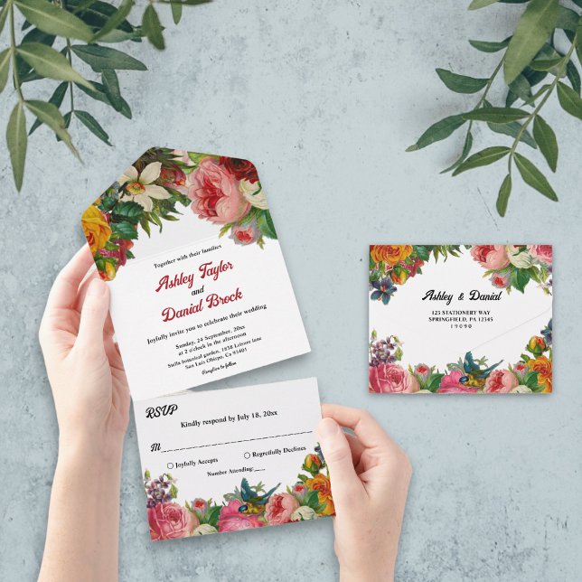 Invitación Todo En Uno Elegante Jardín Botánico Boho Rosas Boda Floral (Subido por el creador)