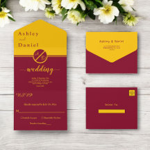 Elegante lujo Burgundy y oro Monograma Boda