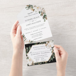 Invitación Todo En Uno Elegante Magnolias Boda de la vegetación floral de