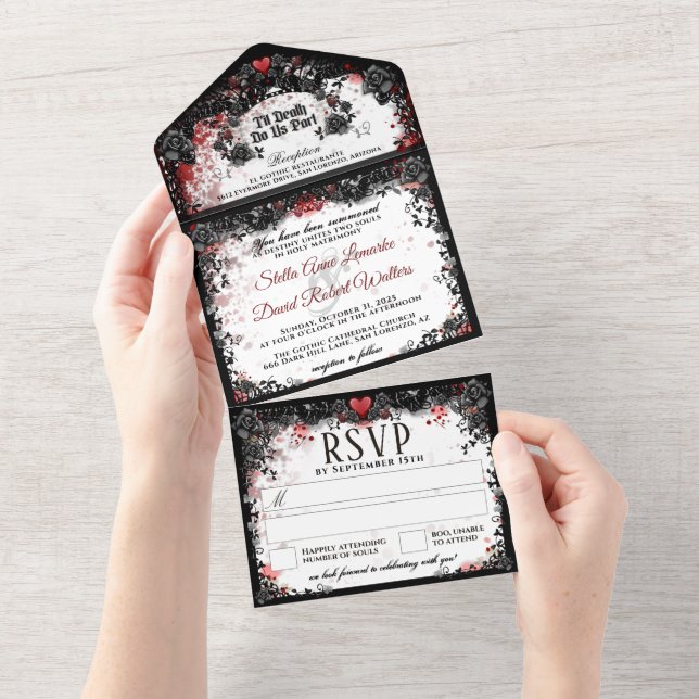 Invitación Todo En Uno Elegante mancha de sangre Boda de Halloween todo d (desgarro)