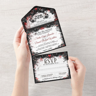 Invitación Todo En Uno Elegante mancha de sangre Boda de Halloween todo d