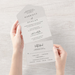 Invitación Todo En Uno Elegante matrimonio beige neutral y eterno