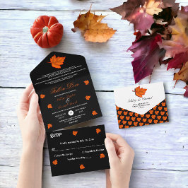 Invitación Todo En Uno Elegante matrimonio de otoño de Naranja blanco neg