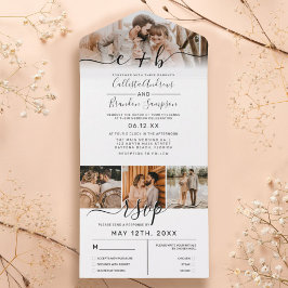 Invitación Todo En Uno Elegante matrimonio en monograma de fotografía neg