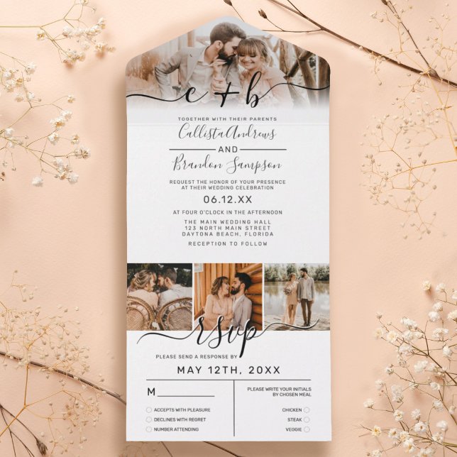 Invitación Todo En Uno Elegante matrimonio en monograma de fotografía neg (Subido por el creador)