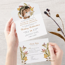 Invitación Todo En Uno Elegante matrimonio otoñal del follaje turbio del 