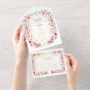 Invitación Todo En Uno Elegante Meadow Spring Garden Wedding