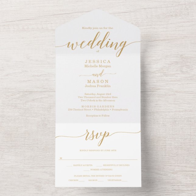Invitación Todo En Uno Elegante Minimal Gold Simple (Interior)