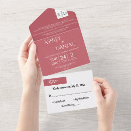 Invitación Todo En Uno Elegante Minimalista Rosa Moderno Script Chic Boda