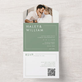 Invitación Todo En Uno Elegante Minimalista Verde Salvia Moderno Foto Bod