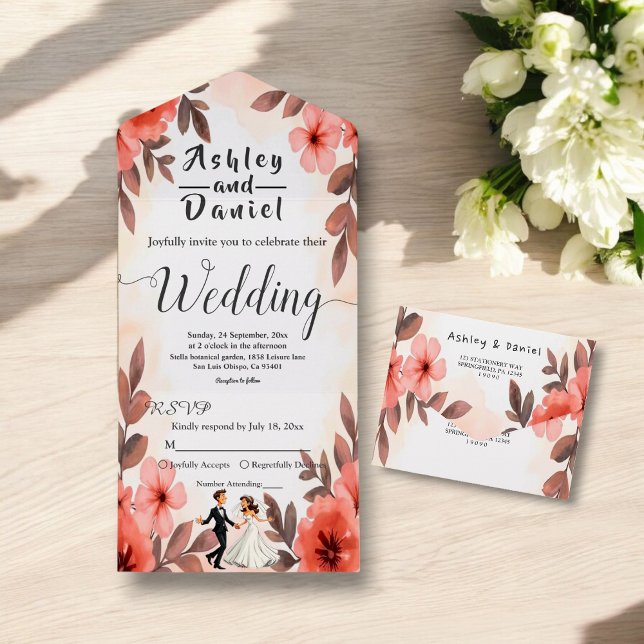 Invitación Todo En Uno Elegante Moda acuarela Floral Bride Groom Boda (Subido por el creador)