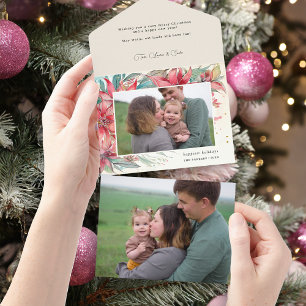 Invitación Todo En Uno Elegante Moda acuarela Poinsettia Foto botánica