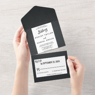 Invitación Todo En Uno Elegante moda de estilo rústico blanco y negro