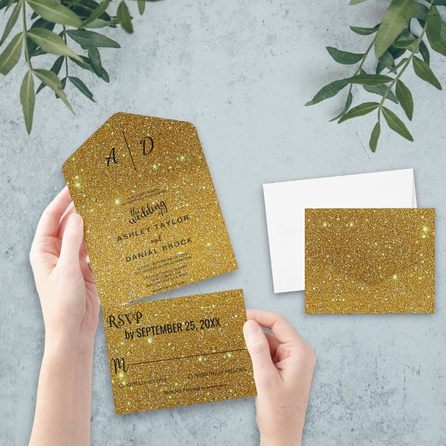 Invitación Todo En Uno Elegante moda elegante purpurina dorado elegante (Subido por el creador)