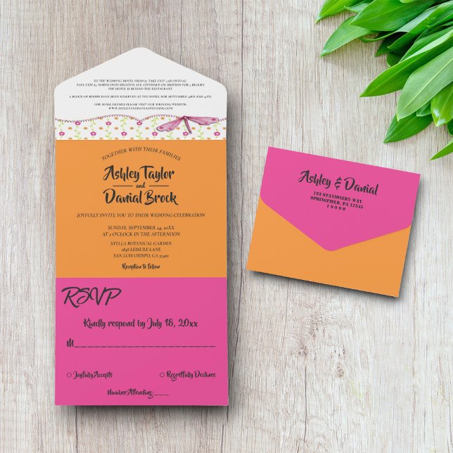 Invitación Todo En Uno Elegante Moda Guión caprichoso Boho Boda Floral (Subido por el creador)
