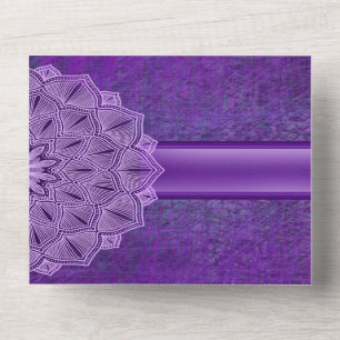 Invitación Todo En Uno Elegante Moda Morado Boda Mandala moderno