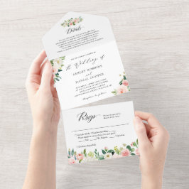 Invitación Todo En Uno Elegante Moda Rubor Floral Boda Detalles RSVP