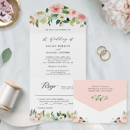 Invitación Todo En Uno Elegante Moda Rubor Floral Boda (no se necesita EN