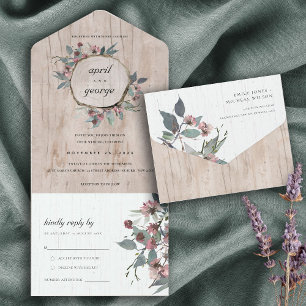INVITACIÓN TODO EN UNO ELEGANTE MODA RÚSTICA BODA DE FLORAL DE MADERA DE 