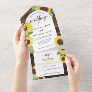 Invitación Todo En Uno Elegante Moda Rústico Boda de girasol