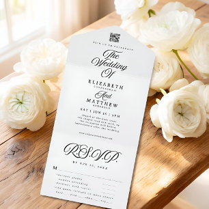 Invitación Todo En Uno Elegante Moderno Chic Simple Opción de Comida QR B